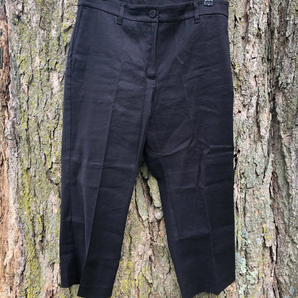 JJill Luxe Linen-Stretch Straight-Leg Crops BLACK